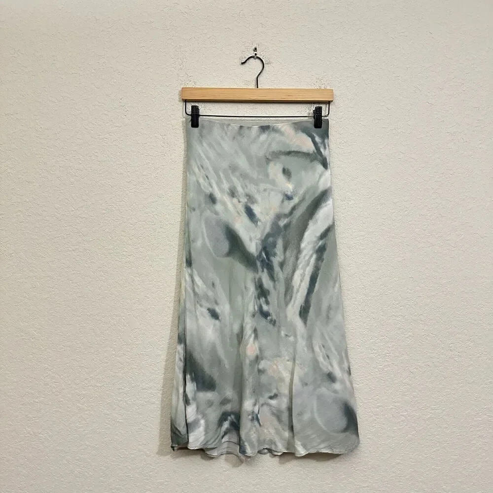 RAILS Anya Satin Midi Skirt Tie Dye Sage Diffusion A-Line Lined NWOT - Picture 1 of 11